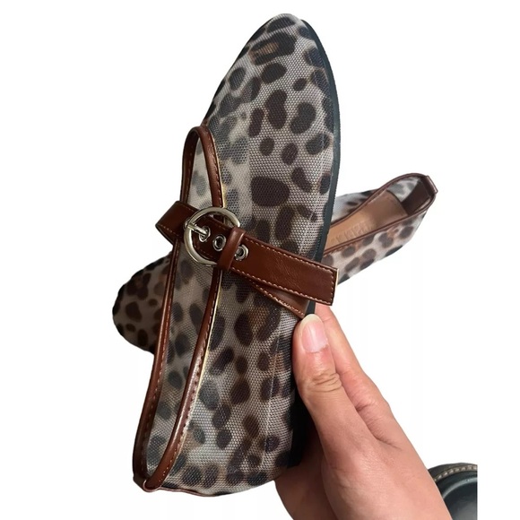 Womens Flat Leopard Mesh Ballet Slip On Mary Jane Casual Ballerina Shoes - Picture 7 of 8